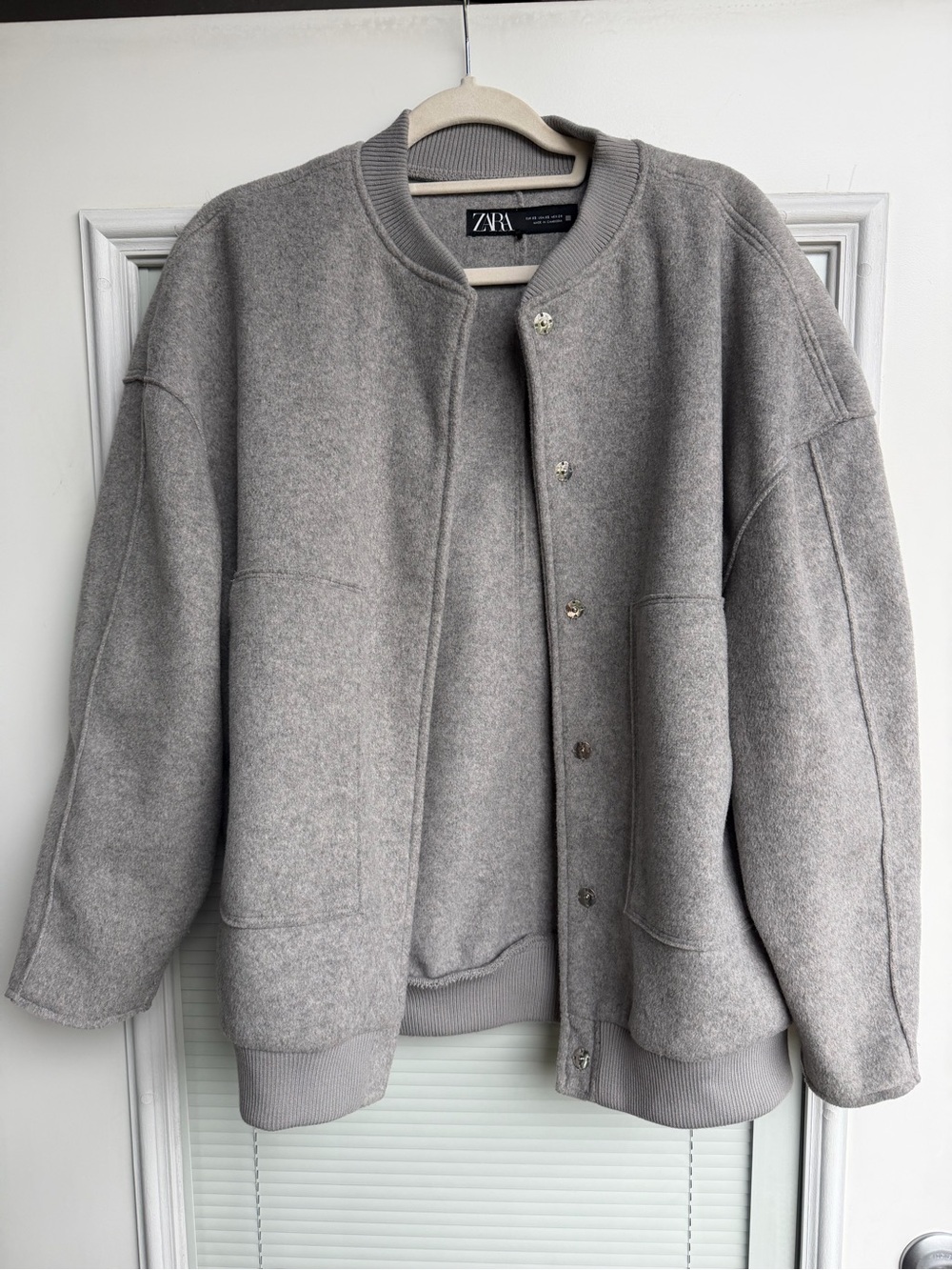 Zara Gray Fleece Bomber Jacket